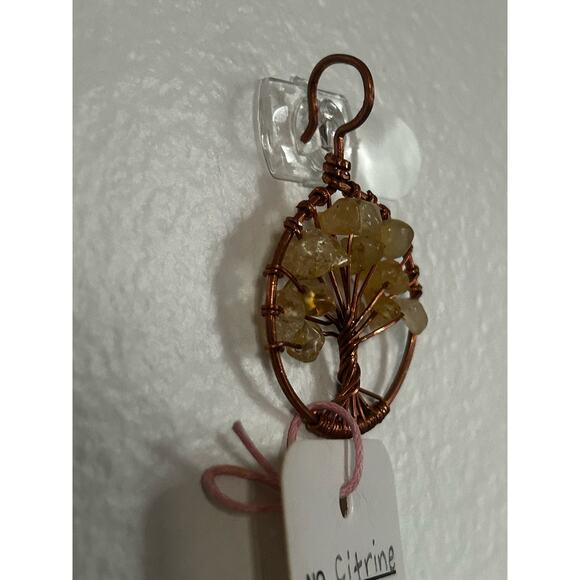 Handmade Copper and Serpentine Crystal Tree of life 3.5x2” Wall Decor - Picture 4 of 5